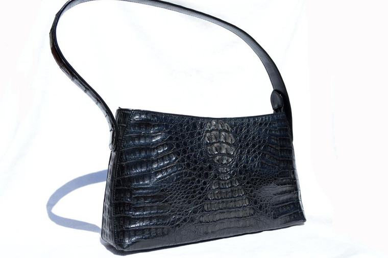  New! BLACK Hornback Crocodile Skin Shoulder Bag - RIVER 