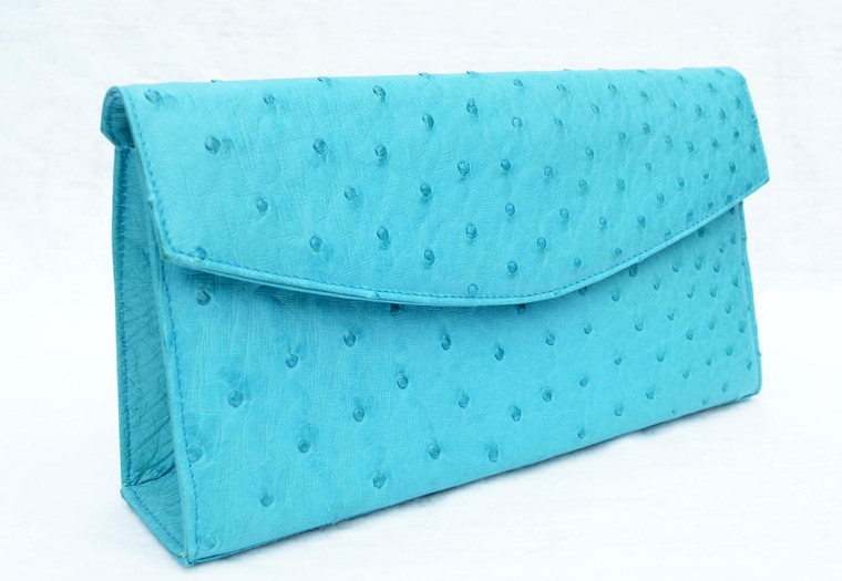  1990's-2000's TURQUOISE Blue OSTRICH Skin Clutch Shoulder Bag 
