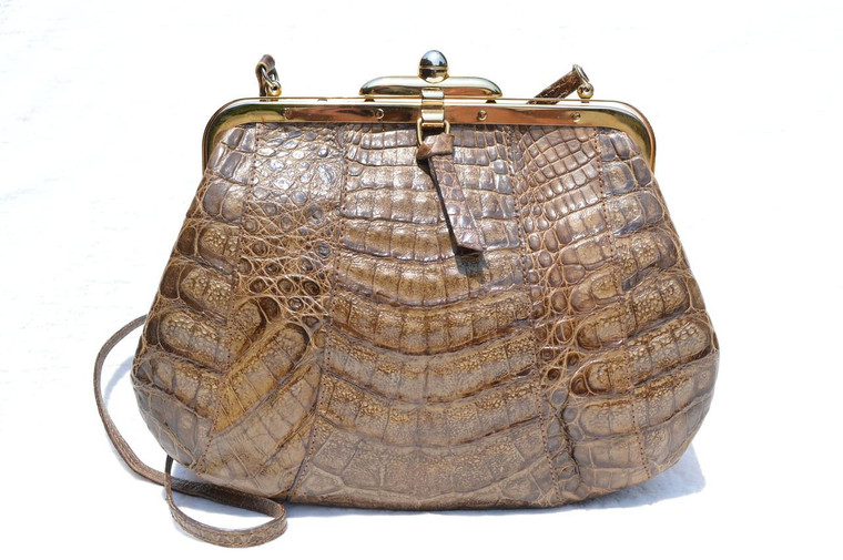  Cocoa BROWN 1990's Crocodile Skin Cross Body Shoulder Bag - IRV 