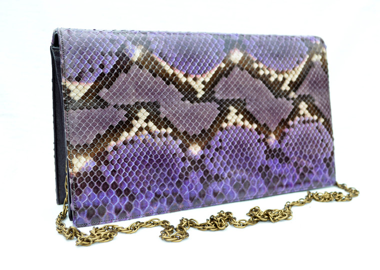 1970's-80's Purple PYTHON Snake Skin CLUTCH Shoulder Bag - Chic de Paris