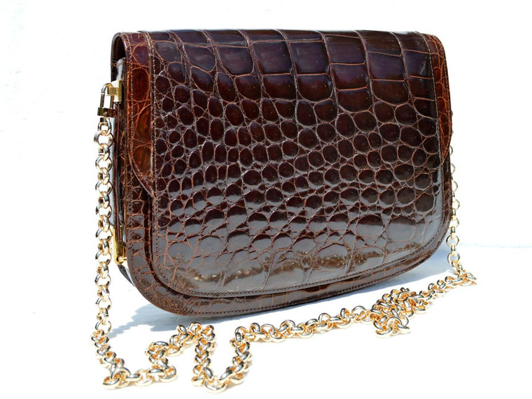  Chocolate Brown 1950's-60's ALLIGATOR Skin Shoulder CROSS BODY Bag 