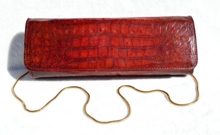  RED CROCODILE Skin Baguette CLUTCH Shoulder Bag 