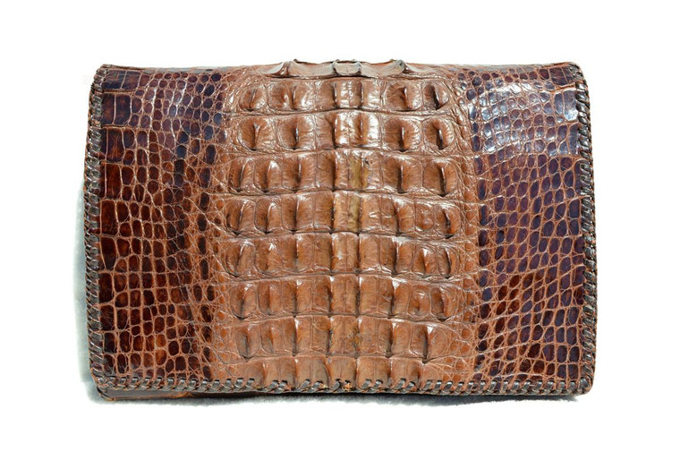  Dramatic 1930's-40's Brown HORNBACK Alligator Skin Clutch Bag 
