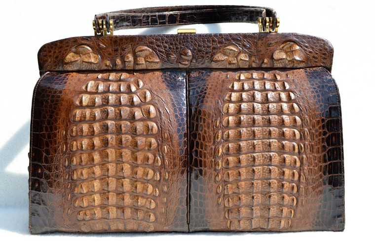 Dramatic XL Chocolate 1980's Double HORNBACK Crocodile Skin