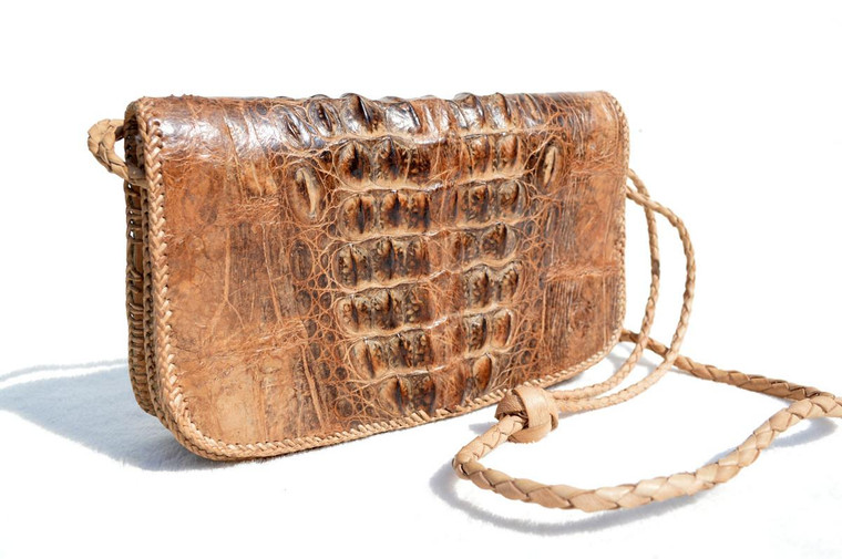  Bohemian Style 1960's Hornback Crocodile Skin Shoulder Bag 