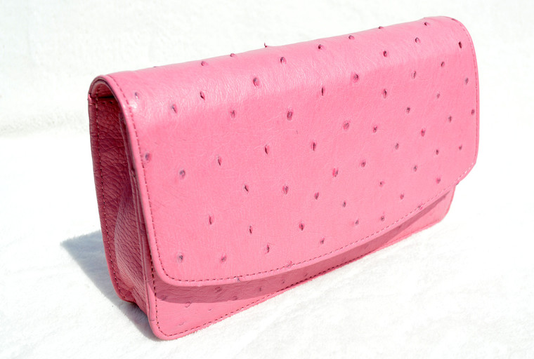 New! Classic PINK OSTRICH Skin CLUTCH Shoulder Bag