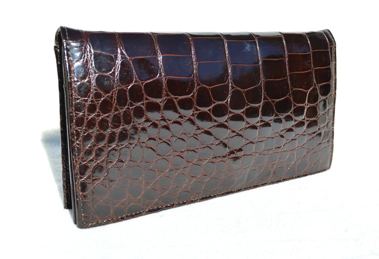 Chic CHOCOLATE BROWN 1980's-1990's ALLIGATOR Belly Skin Clutch Shoulder Bag