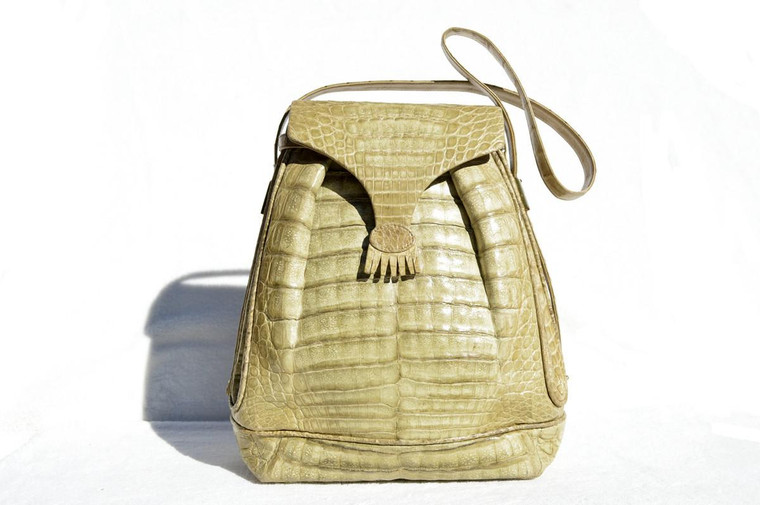  ALFRED ROTH 1980's-90's Sage GREEN CROCODILE Skin Shoulder Bag 