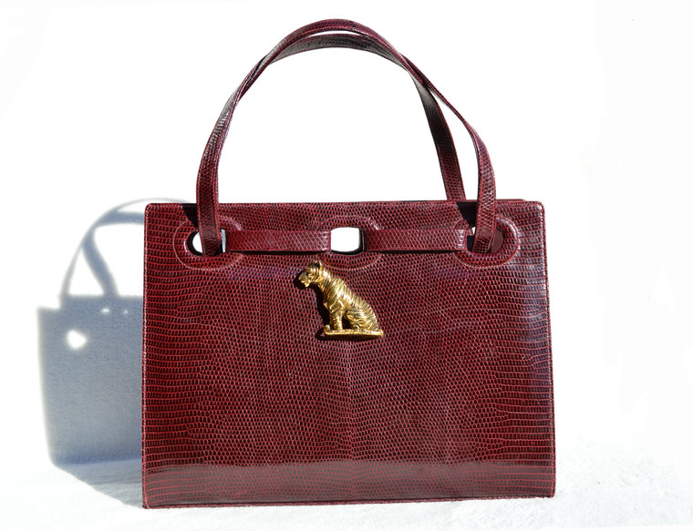 OXBLOOD Red 1960's MARTIN VAN SCHAAK Lizard Skin Handbag - TIGER!