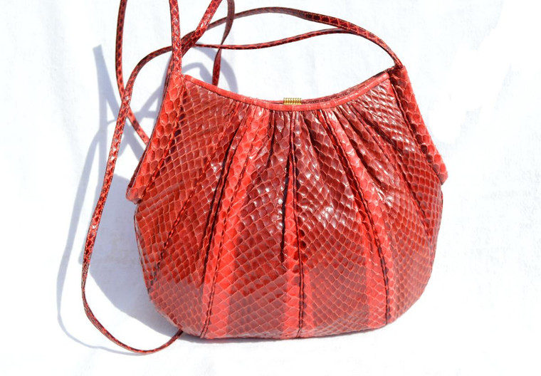  RED 1980's JUDITH LEIBER Cobra Snake Skin Shoulder Bag 