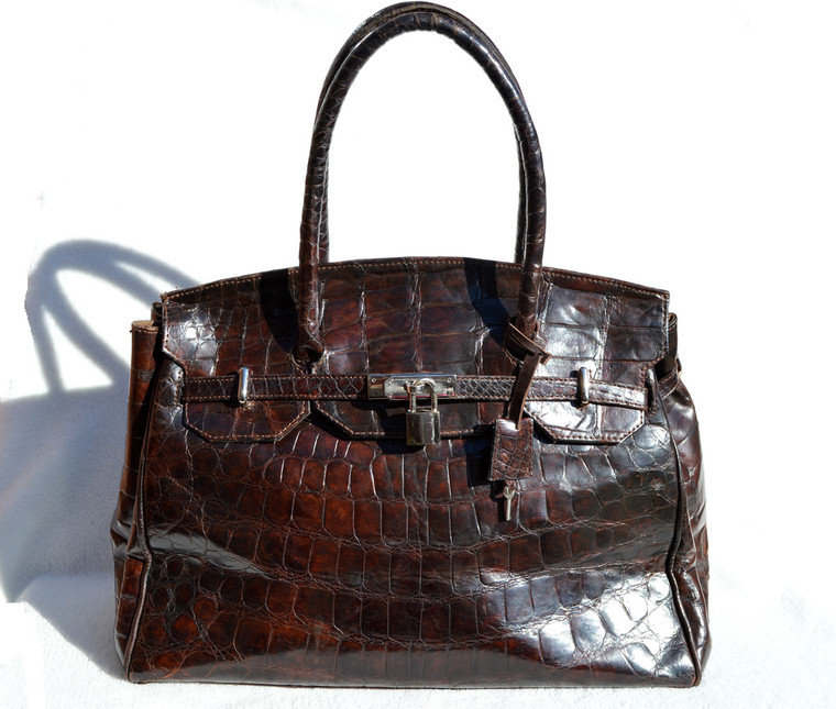 Handmade Coffee Brown ALLIGATOR Skin BIRKIN Bag SATCHEL - HERMES Style!