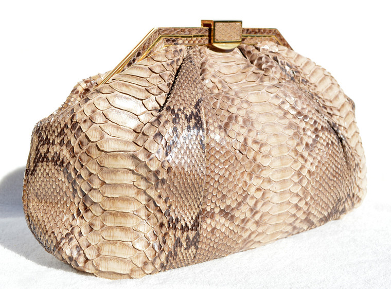 XXL 15" TAUPE 1970's PYTHON Snake Skin CLUTCH Shoulder Bag - MOSKOWITZ