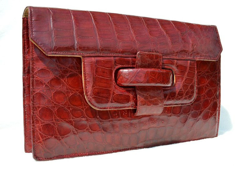  Lovely RED 1950's ALLIGATOR Belly Skin Clutch Bag - ARGENTINA 