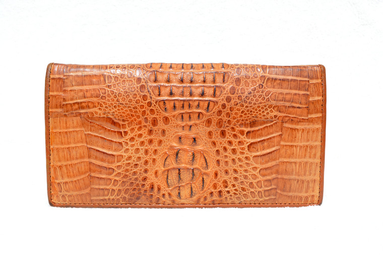 Tan HORNBACK Crocodile Skin Checkbook Wallet Change Purse