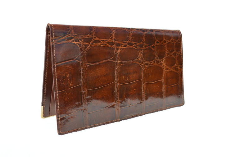  Unisex 1980's-90's Long Brown ALLIGATOR Belly Skin Jacket Purse Checkbook Wallet - SWANK 