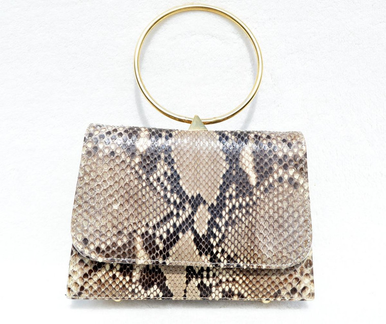  Petite 1990's Tan & Brown Python Snake Skin Handbag Clutch - SARIAN LEEDS 