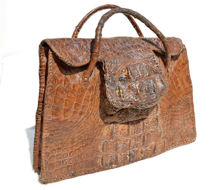  Rugged 1940's-50's HORNBACK CROCODILE Skin Carry CASE Bag 