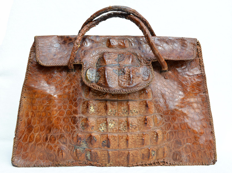 XL Indiana Jones Style 1940's-50's HORNBACK CROCODILE Skin Carry CASE Bag