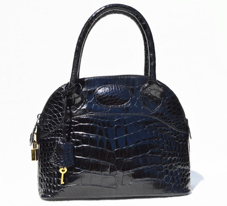  Medium Black Alligator Belly Skin Handbag Bowler BOLIDE- Lock & Key! 