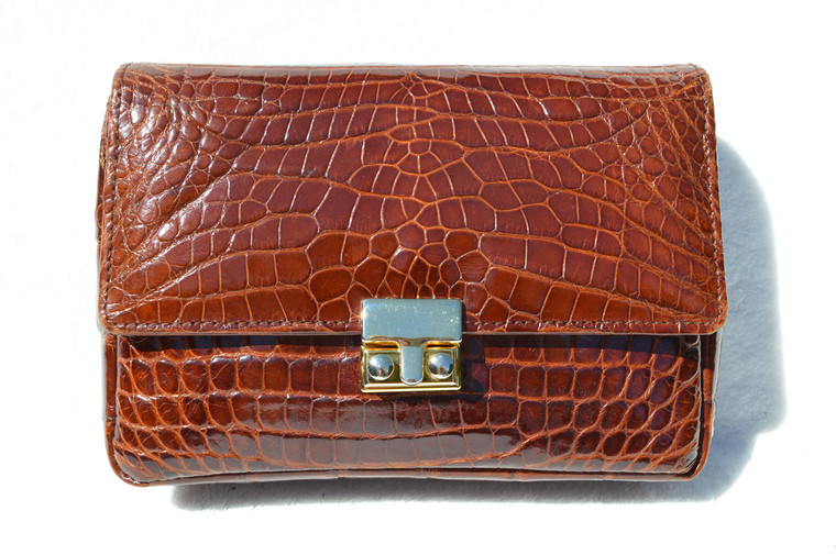 Gorgeous European 1990's-2000's Cognac CROCODILE Belly Skin Belt Waist Bag - LANA?