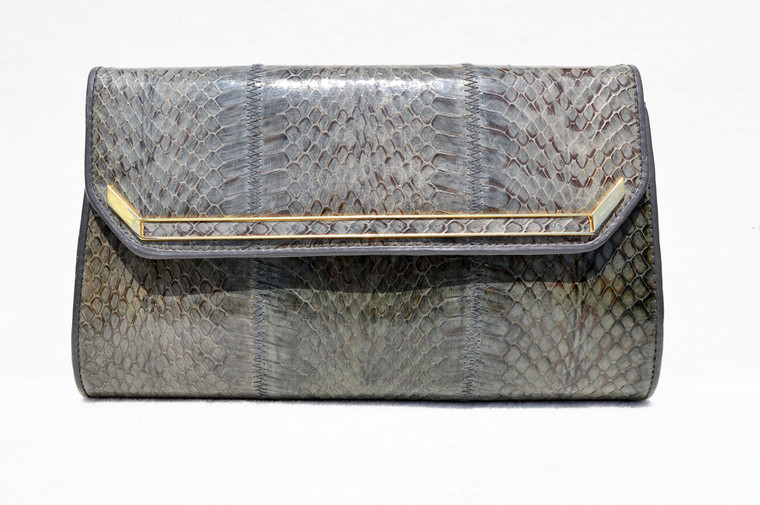 Slate GRAY 1980's-90's Cobra Snake Skin Clutch Shoulder Bag