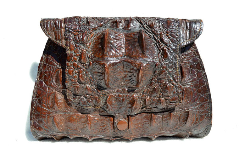  Lovely Brown 1930's-40's Hornback Alligator Skin CLUTCH Bag 
