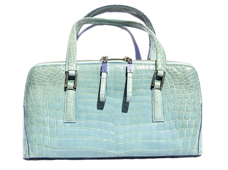 BLUE 1990's-2000's CROCODILE Porosus Skin Handbag Shoulder Bag