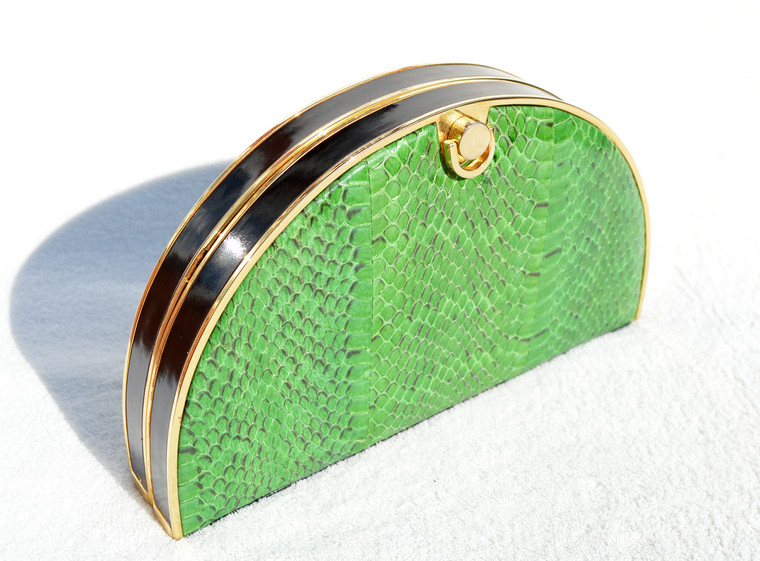 Deco Style GREEN 1970's-80's COBRA Snake Skin CLUTCH Shoulder Bag  - ELITE!