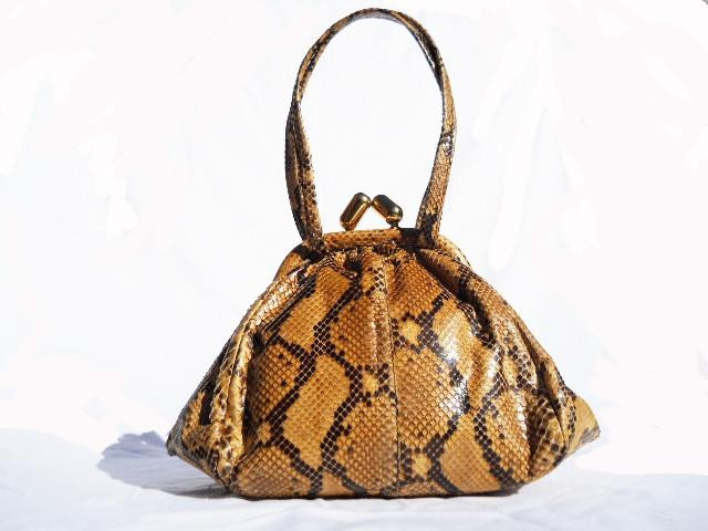  1940's-50's DECO Style PYTHON Snake Skin Handbag - KISS Clasp 