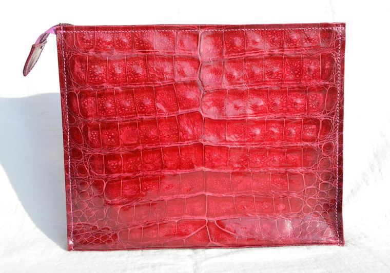  New! Cranberry Red CROCODILE Belly Skin Make Up Bag Clutch 