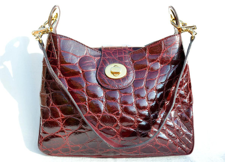  RARE 1980's-90's OXBLOOD RED Alligator Belly Skin Shoulder Bag - MENESTRIER - PARIS 