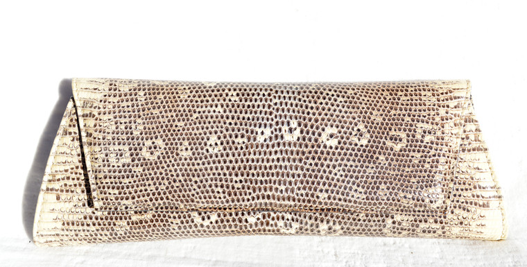 Cream & Gray Early 2000's Ring Lizard Skin CLUTCH Shoulder Bag - LAI!