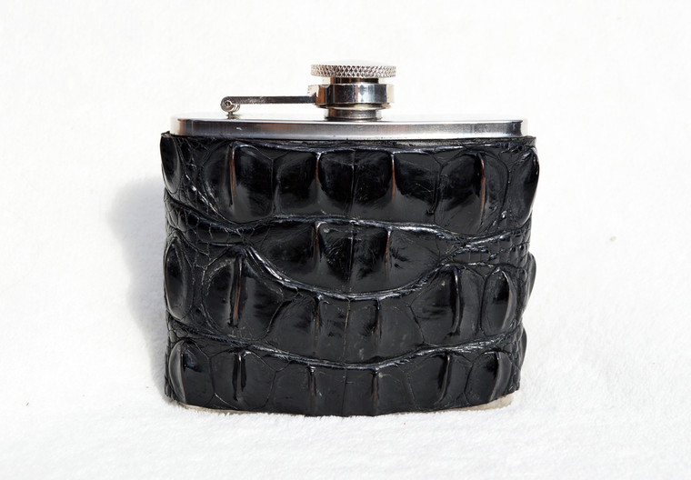 Custom Black HORNBACK Alligator Skin 5 Oz. Stainless Hip FLASK - NEW!