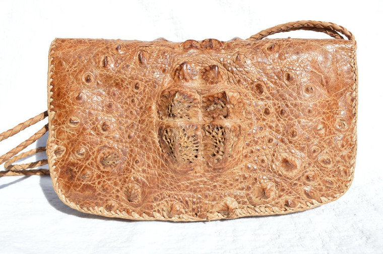  Light Tan Natural BOHO Style 1960's Hornback ALLIGATOR Skin CROSS BODY Shoulder Bag 