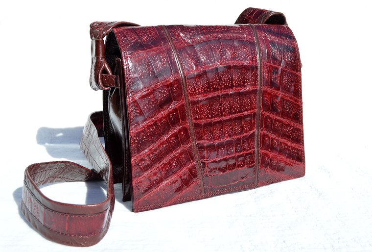 Cranberry RED 1990's SAKS FIFTH AVENUE Crocodile Belly Skin Crossbody Shoulder Bag