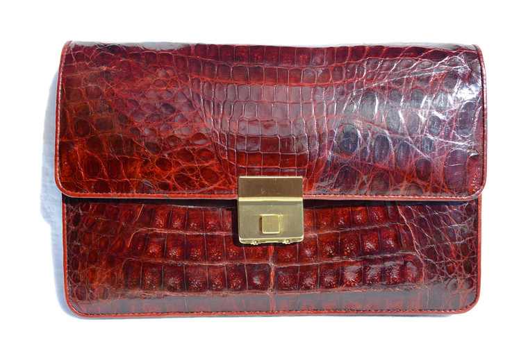 Unisex Burgundy RED 1990's  CROCODILE Belly Skin Clutch European Case