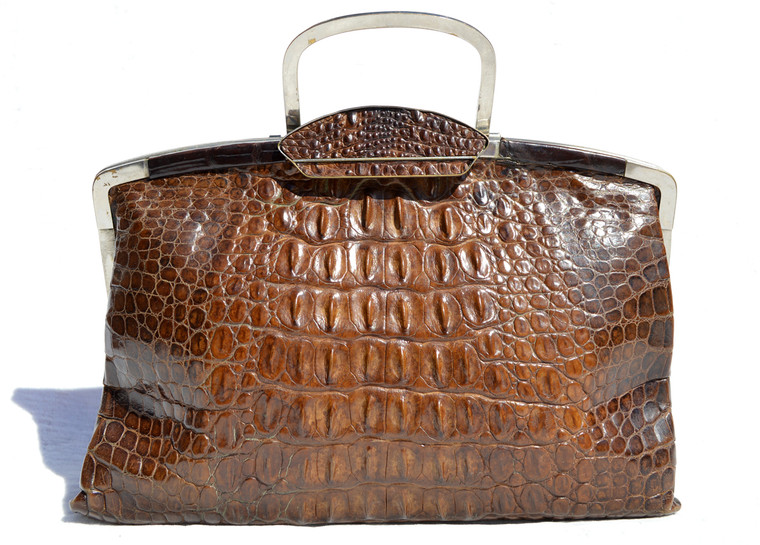 Lovely 1940's DECO Style Hornback CROCODILE Skin Clutch Handbag