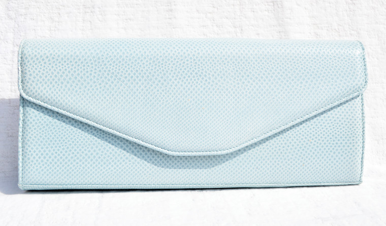 Baby BLUE 1980's-90's LAI Karung Snake Skin Clutch Shoulder Bag