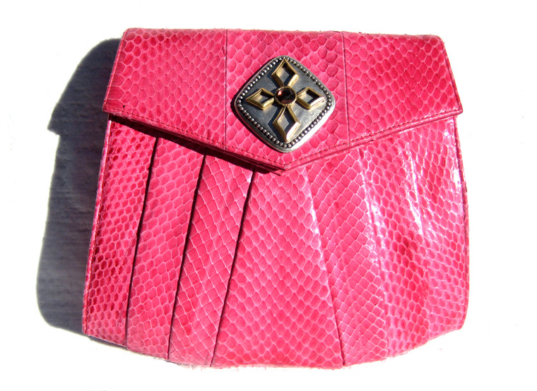 Jeweled PINK 1980's-90's COBRA Snake Skin Clutch Shoulder Bag