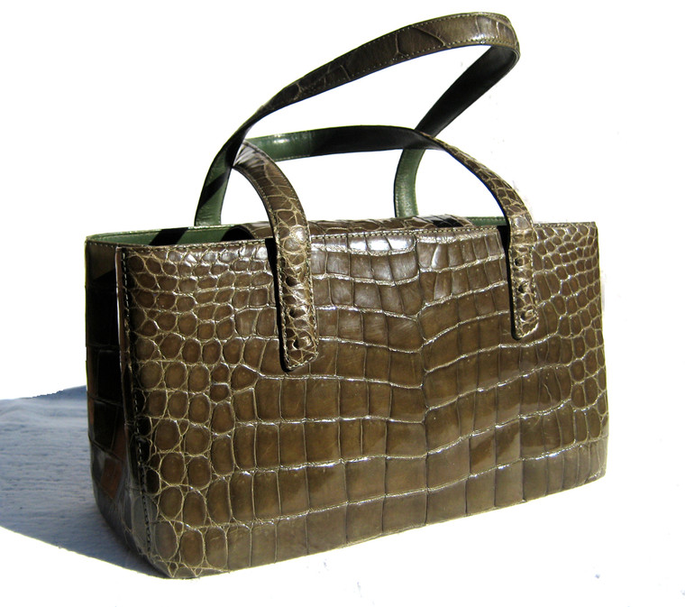 Gorgeous XL MOSS GREEN Early 2000's ALLIGATOR Belly Skin Handbag 