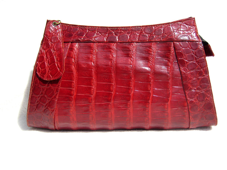 Gorgeous RED 1950's DEITSCH ALLIGATOR Belly Skin Clutch Bag 
