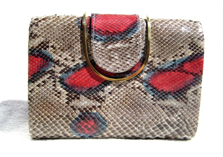  1970's Red. Gray & Blue  PYTHON Snake Skin SHOULDER Bag - Varon 