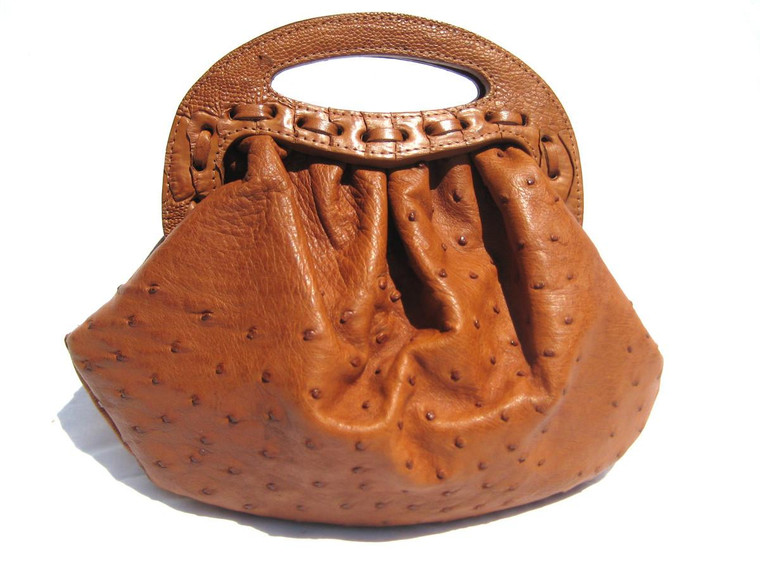  Terrific Whiskey Brown 2000's  OSTRICH Skin Handbag - BOHO 