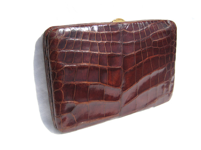 XL 1950's-60's CHOCOLATE Brown Hard-Sided ALLIGATOR Skin Case