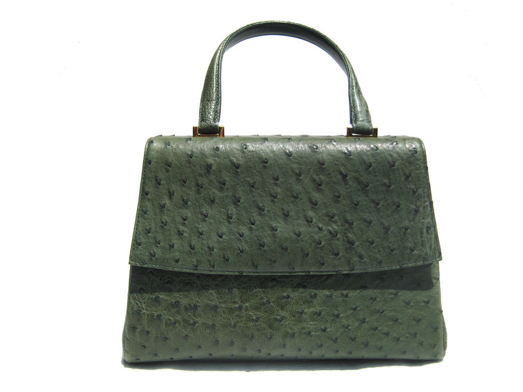 Dark GREEN 1990's-2000's Ostrich Skin Handbag SATCHEL