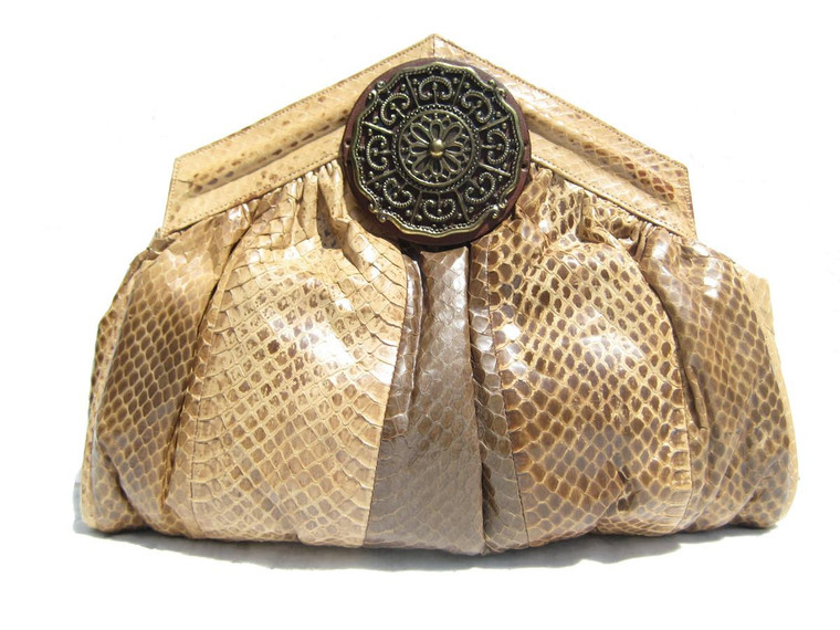 Two-Tone Tan Embellished 1980's COBRA Snake Skin CLUTCH Bag - Vasilis Trotting   Two-Tone Tan Embellished 1980's COBRA Snake Skin CLUTCH Bag - Vasilis Trotting