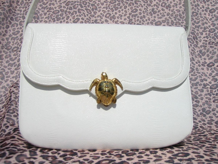  WHITE 1950's-60's MARTIN VAN SCHAAK Lizard Skin Bag - TURTLE Clasp 