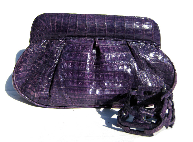 Stunning 1990's-2000's VIOLET PURPLE Crocodile Skin Clutch Shoulder Bag - Gonzalez Style!