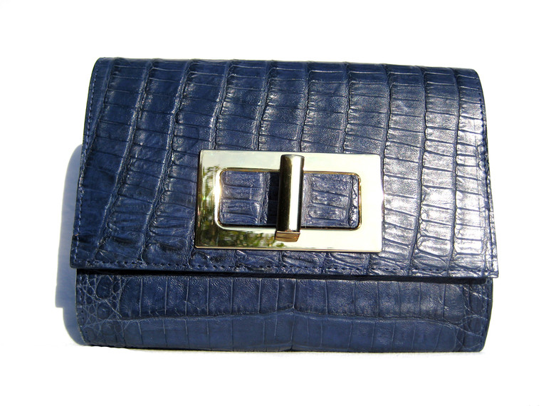 ECLIPSE Blue 1990's-2000's Crocodile Belly Skin CLUTCH Shoulder Bag - ITALY