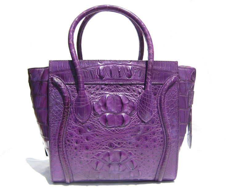 Early 2000's 13 x 10 VIOLET PURPLE Hornback Crocodile Skin Handbag Satchel